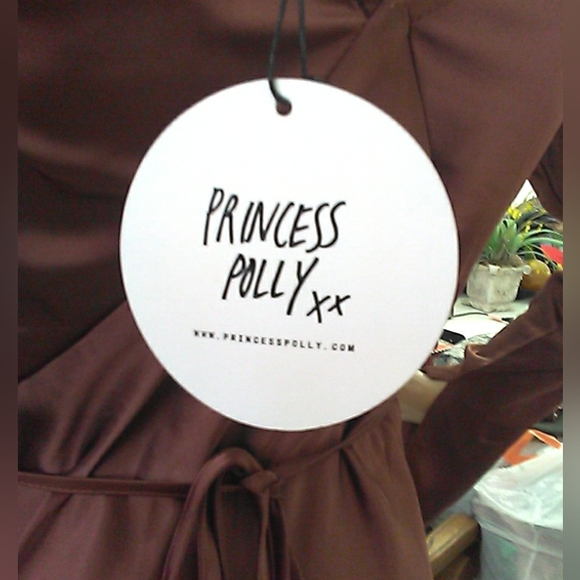 BNWT Princess Polly Brown Sheath Dress W/;Plunge Neckline & Bishop Sleeves SZ. 2 - Picture 9 of 11